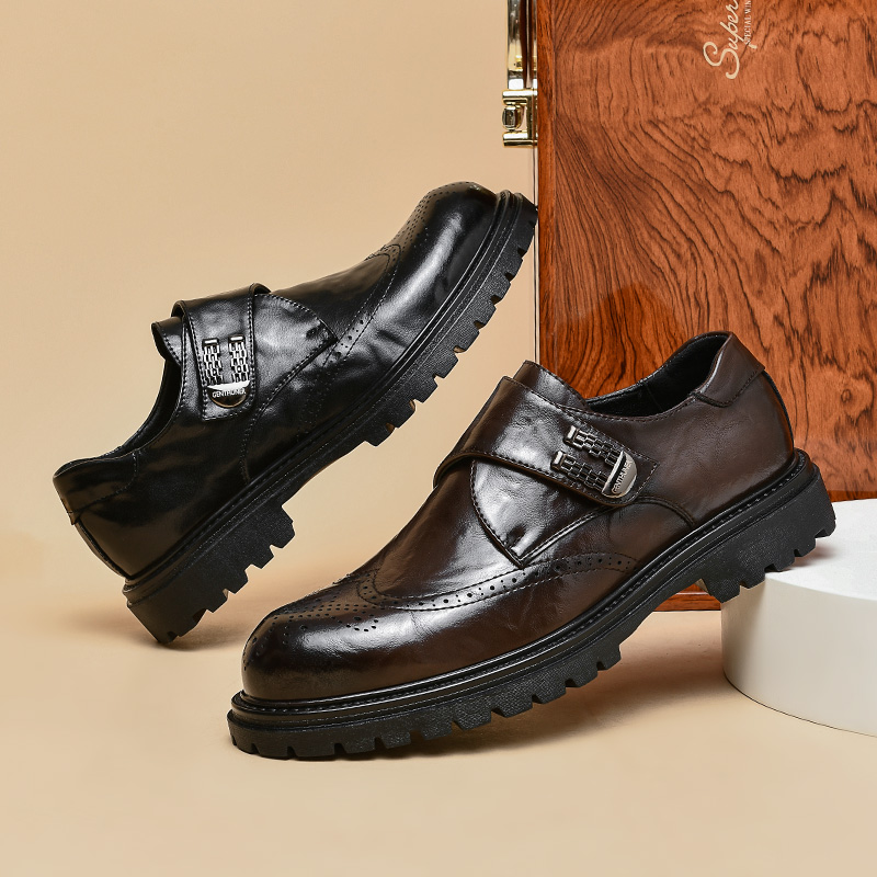 1716皮鞋男尖头时尚百搭新款男士休闲英伦布洛克雕花一脚蹬潮流鞋