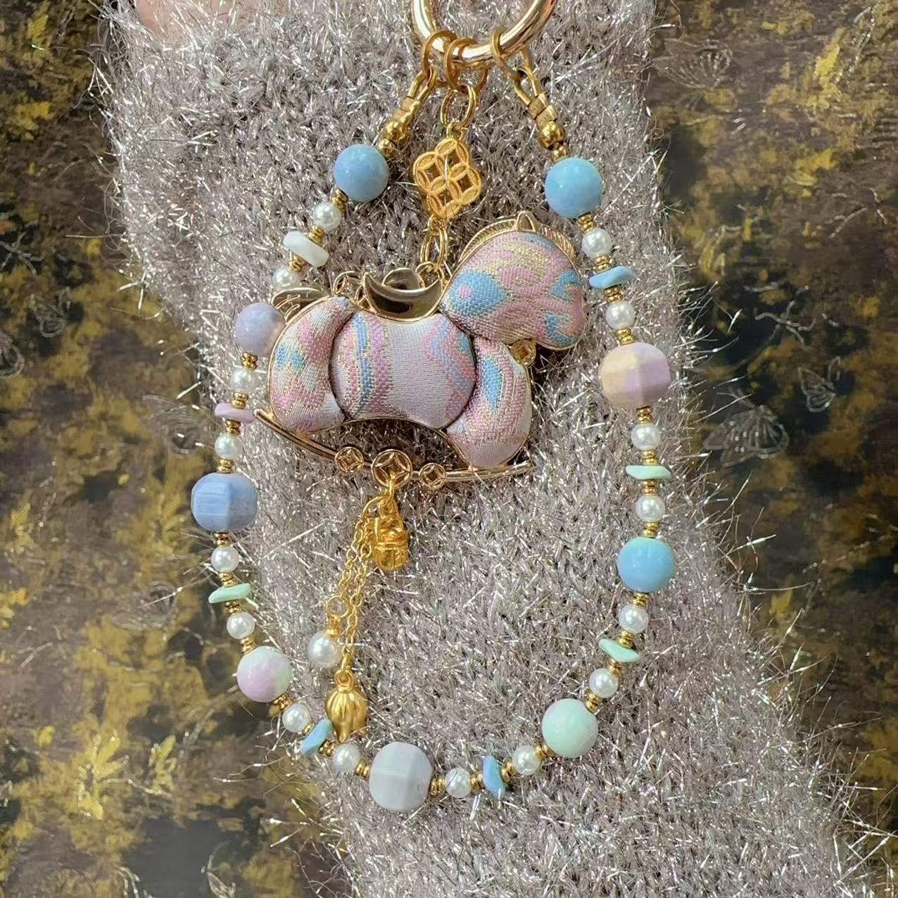 1032宋锦【阿拉善-马】古风手工挂饰通用防丢手提手机链钥匙扣挂件