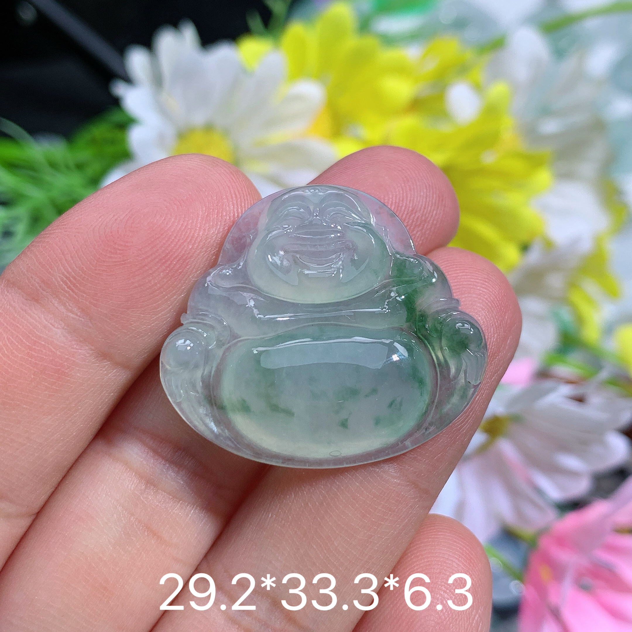 缅甸天然翡翠A货冰种飘花佛公o精致上等翡翠珠宝首饰玉石礼物妈妈