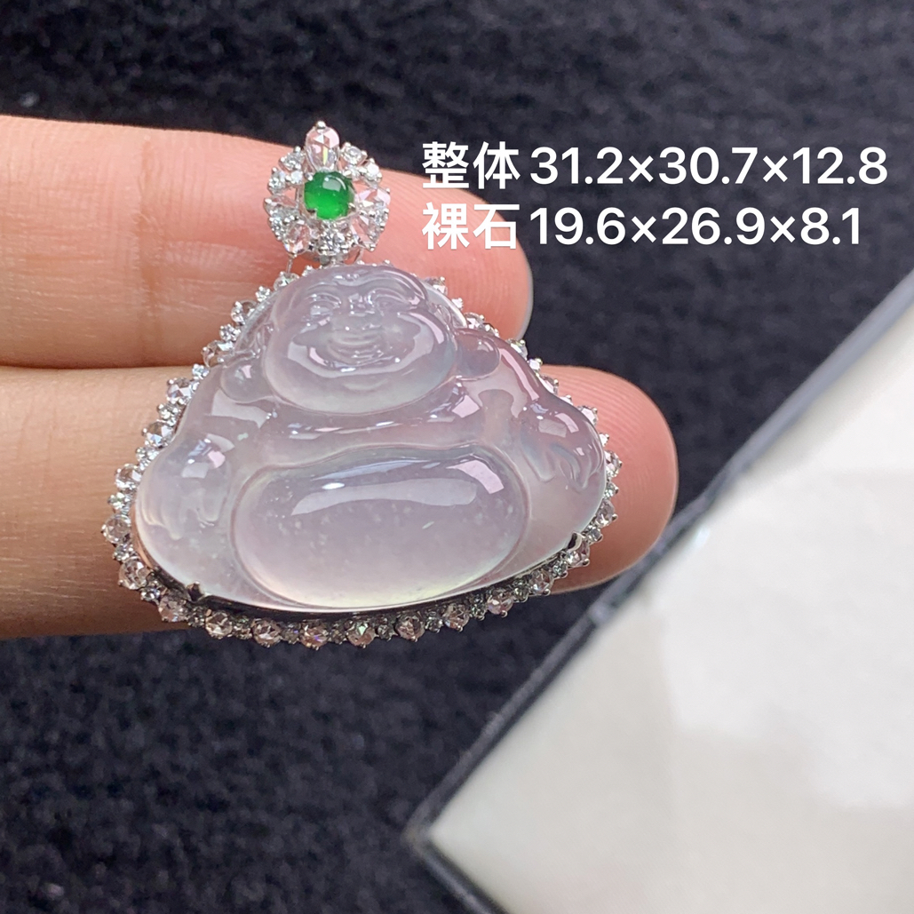 18k金镶嵌天然缅甸翡翠冰种佛公吊31.2×30.7×12.8/19.6×26.9×8.1