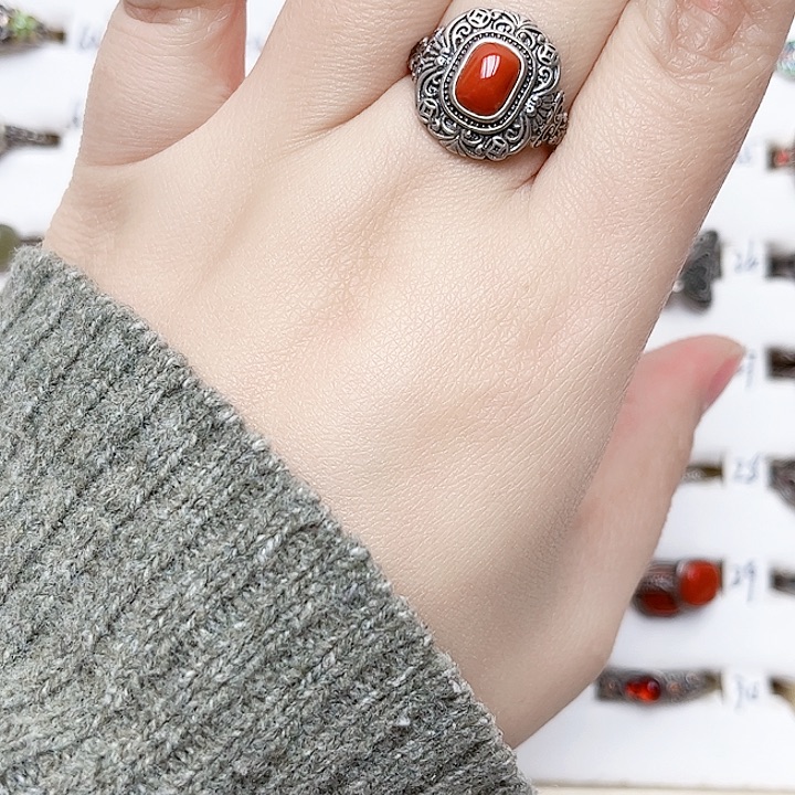 玛瑙/玉髓银S925镶嵌戒指