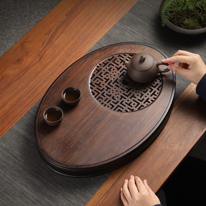 椭圆茶台胡桃茶海盛水储水式茶盘茶盘
