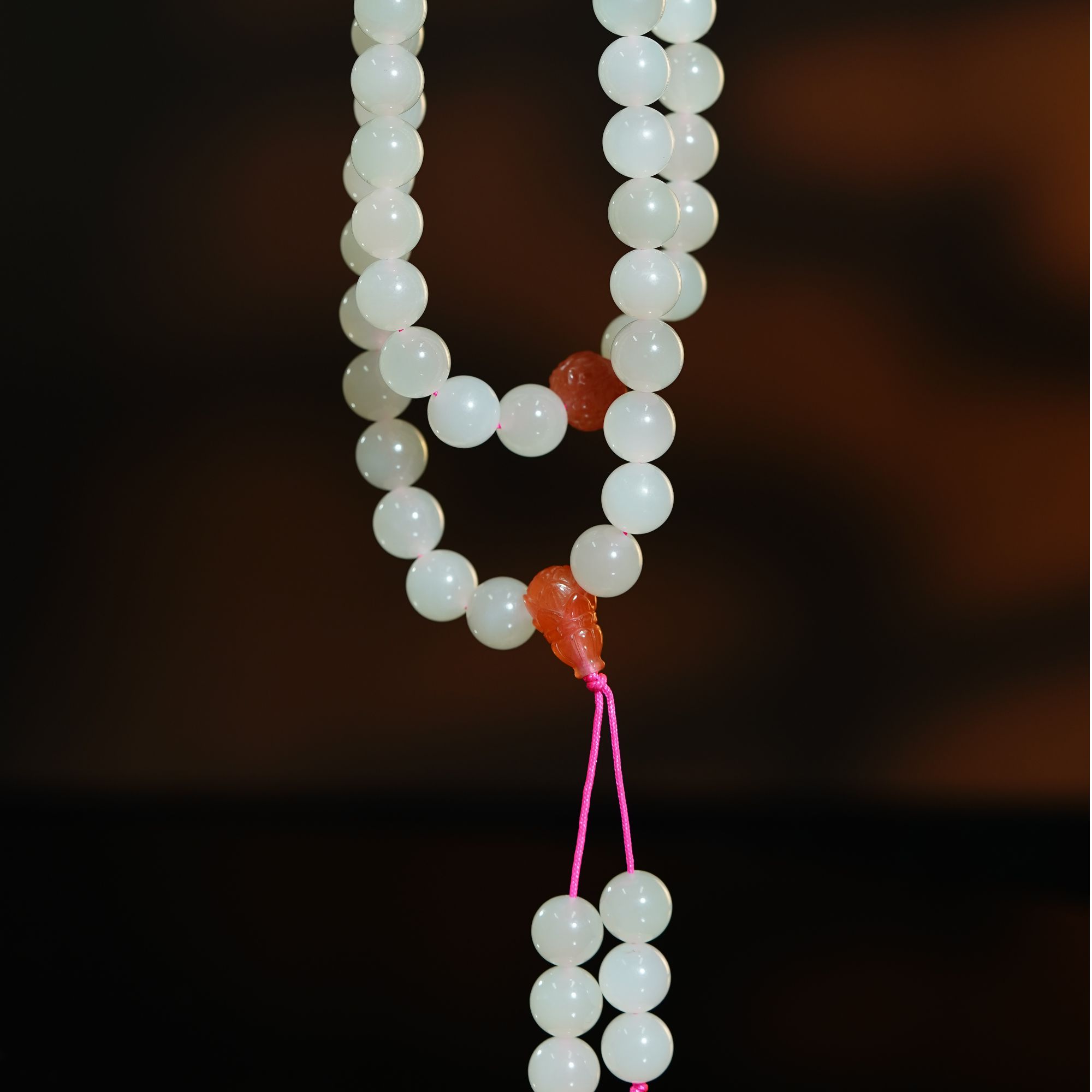 和田玉野牛沟藕粉108珠链 163.72g L251115006 