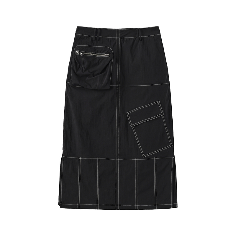 CELECT买手店 夹生HALF MADE 25春夏新品 黑色立体袋开衩工装半裙