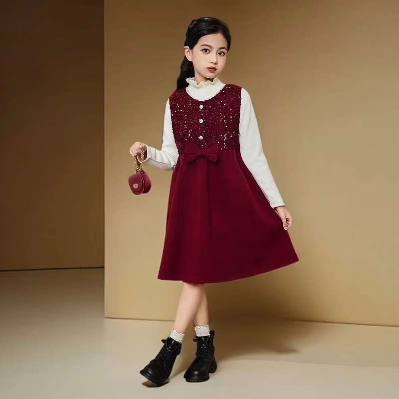 24101女孩女童秋冬季加绒加厚新款高品质磨毛妮子连衣裙套装