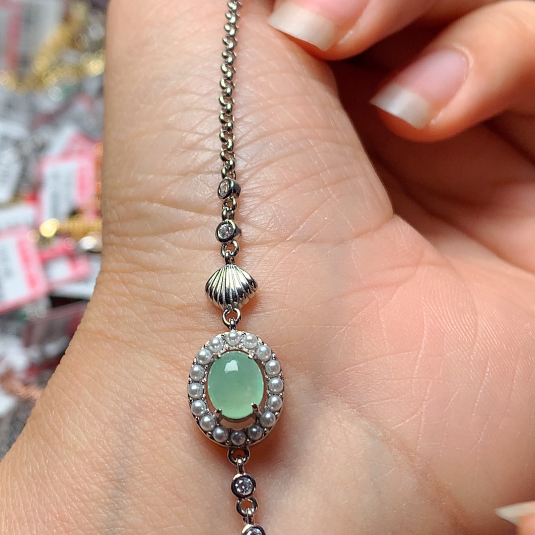 翡翠戒指银S925镶嵌天然翡翠手链