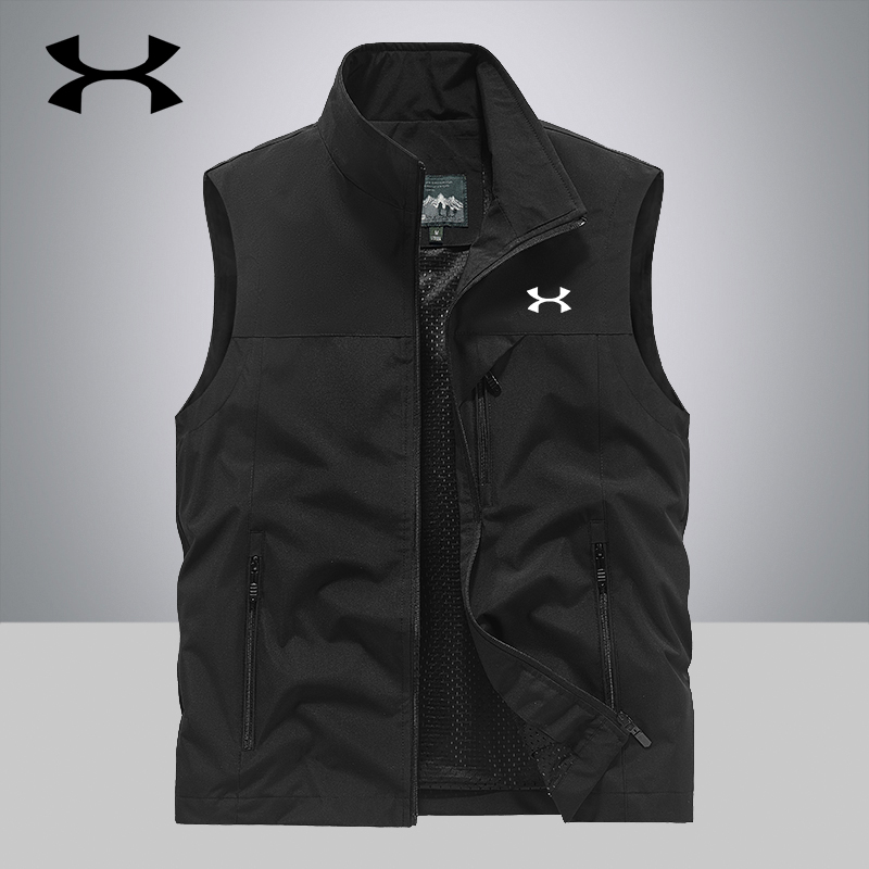 UA新款春秋季马甲男士休闲立领多袋工装户外钓鱼坎肩背心马夹外套