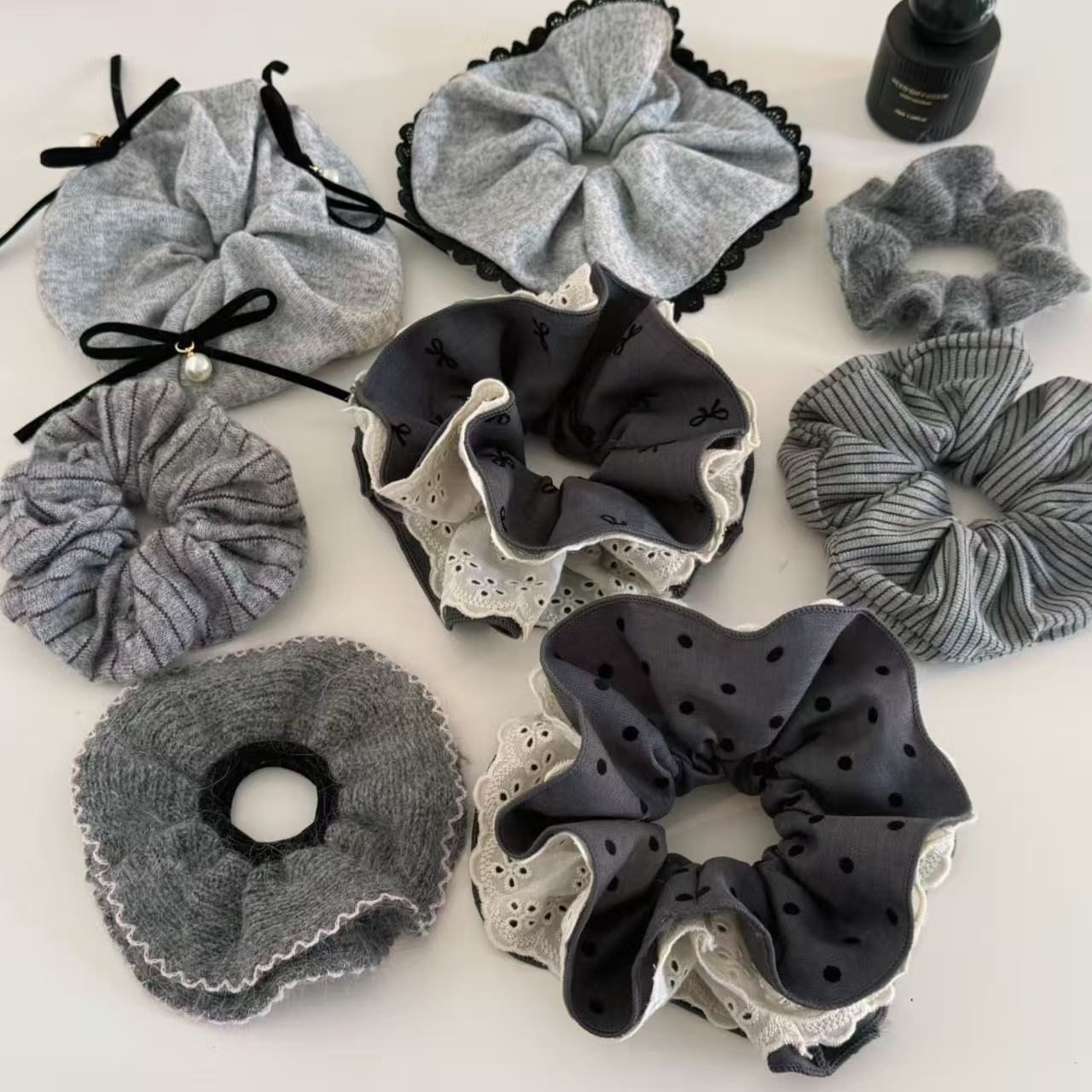 格雷灰色系大肠发圈女高级感丸子头超大号百搭发饰头绳发绳皮筋