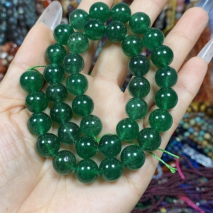 玛瑙/玉髓未镶嵌珠宝半成品A级天然绿草莓晶卡10mm