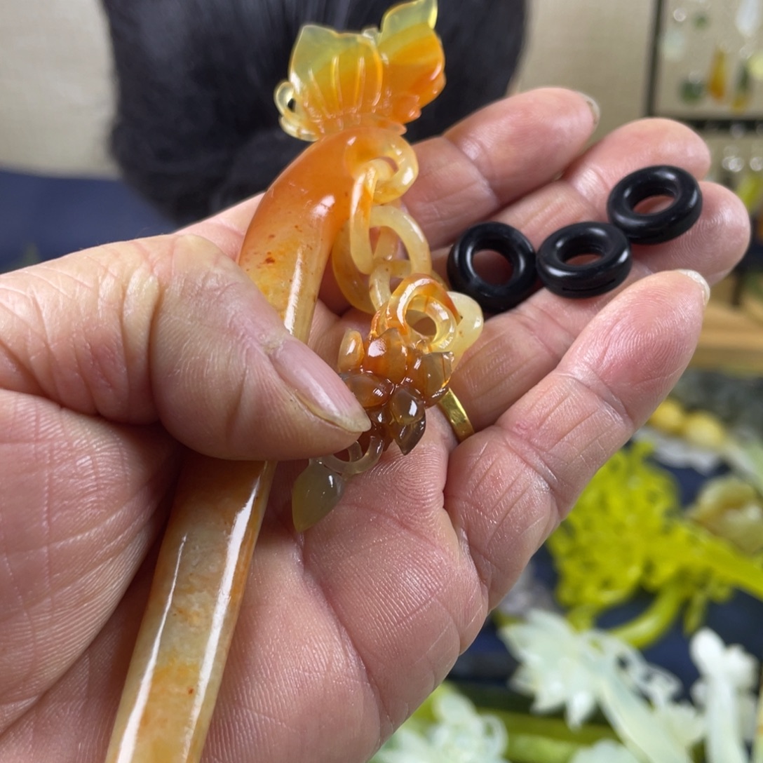 逸***瞳蛇纹石玉未镶嵌发饰