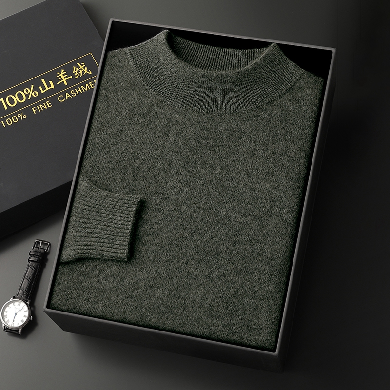 100%男士山羊绒衫针织衫打底半高领羊绒衫纯色宽松