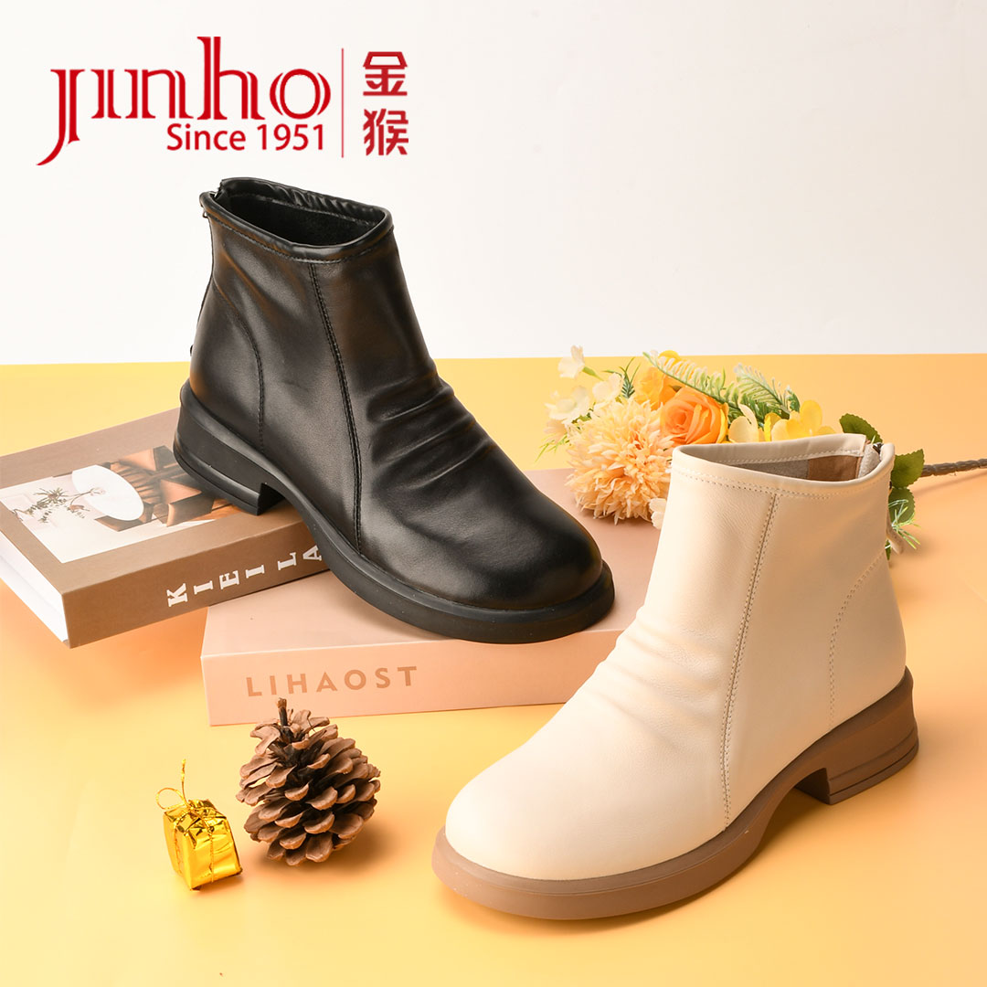 Jinho/金猴女靴冬季新款时尚休闲靴子真皮粗跟短靴U4824011A/H