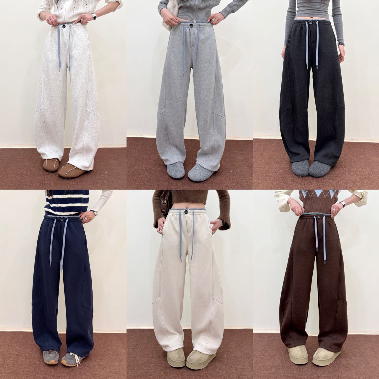 弯刀裤宽松休闲长裤加绒春秋拼接运动显瘦 -1029