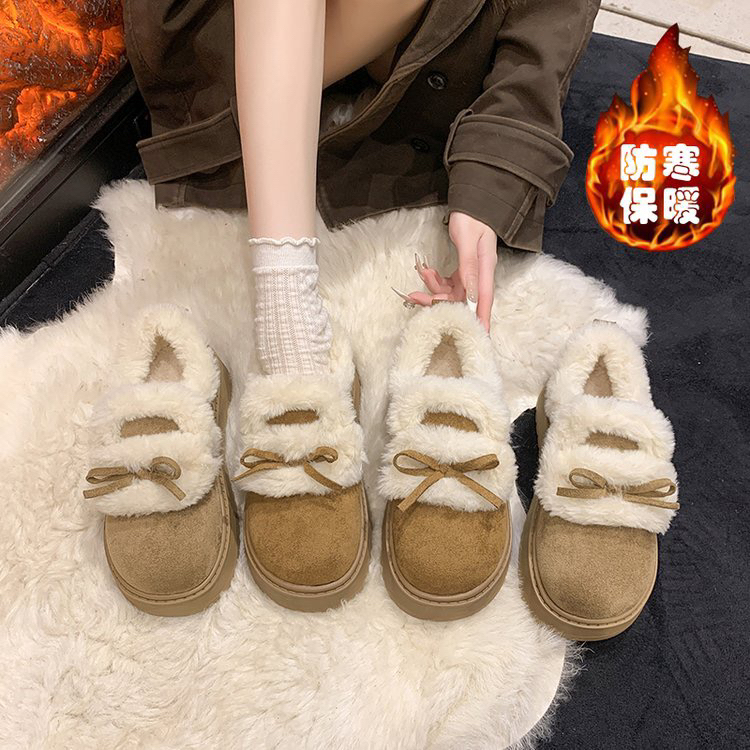 复古棕色加绒加厚厚底雪地棉鞋女冬2025新款保暖外穿毛毛勃肯鞋子