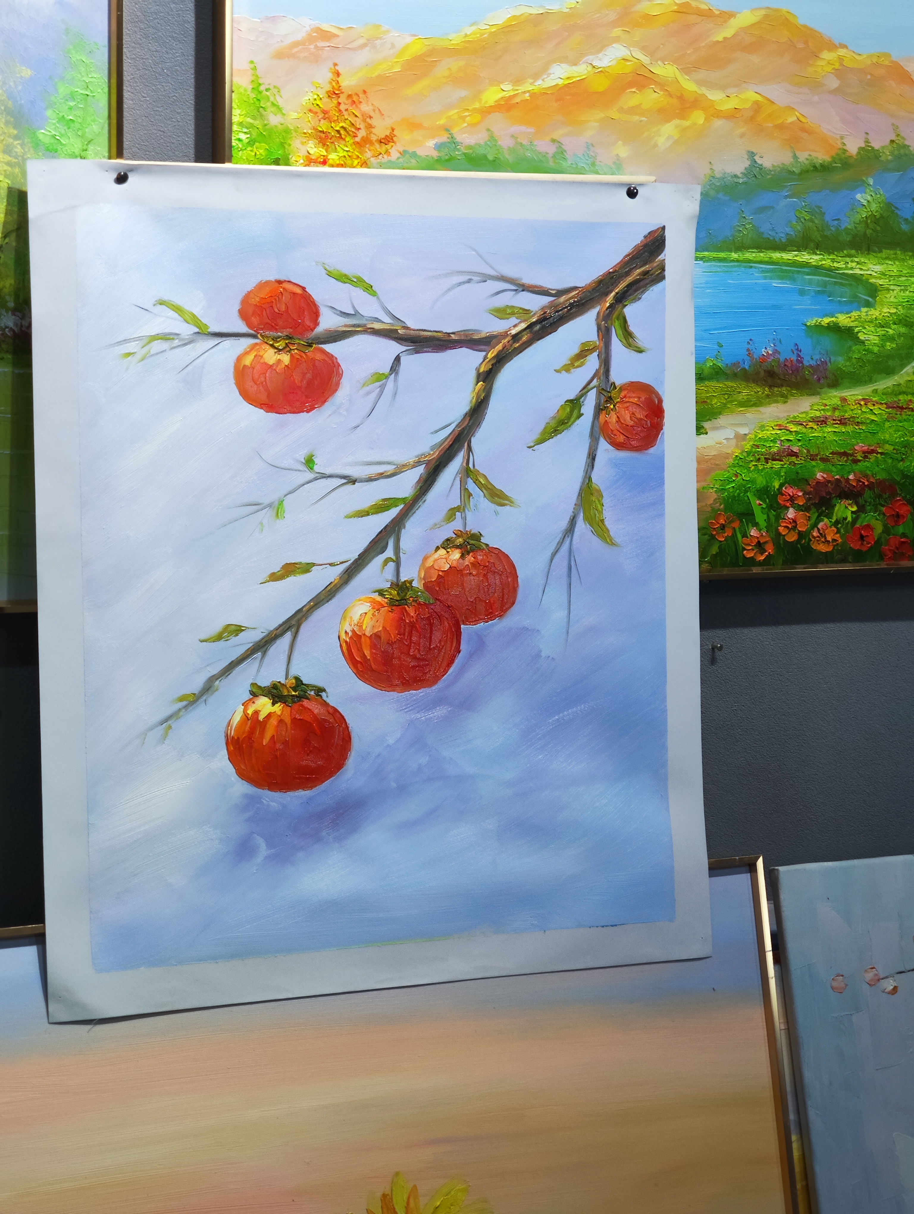 50x60纯手绘油画柿柿如意