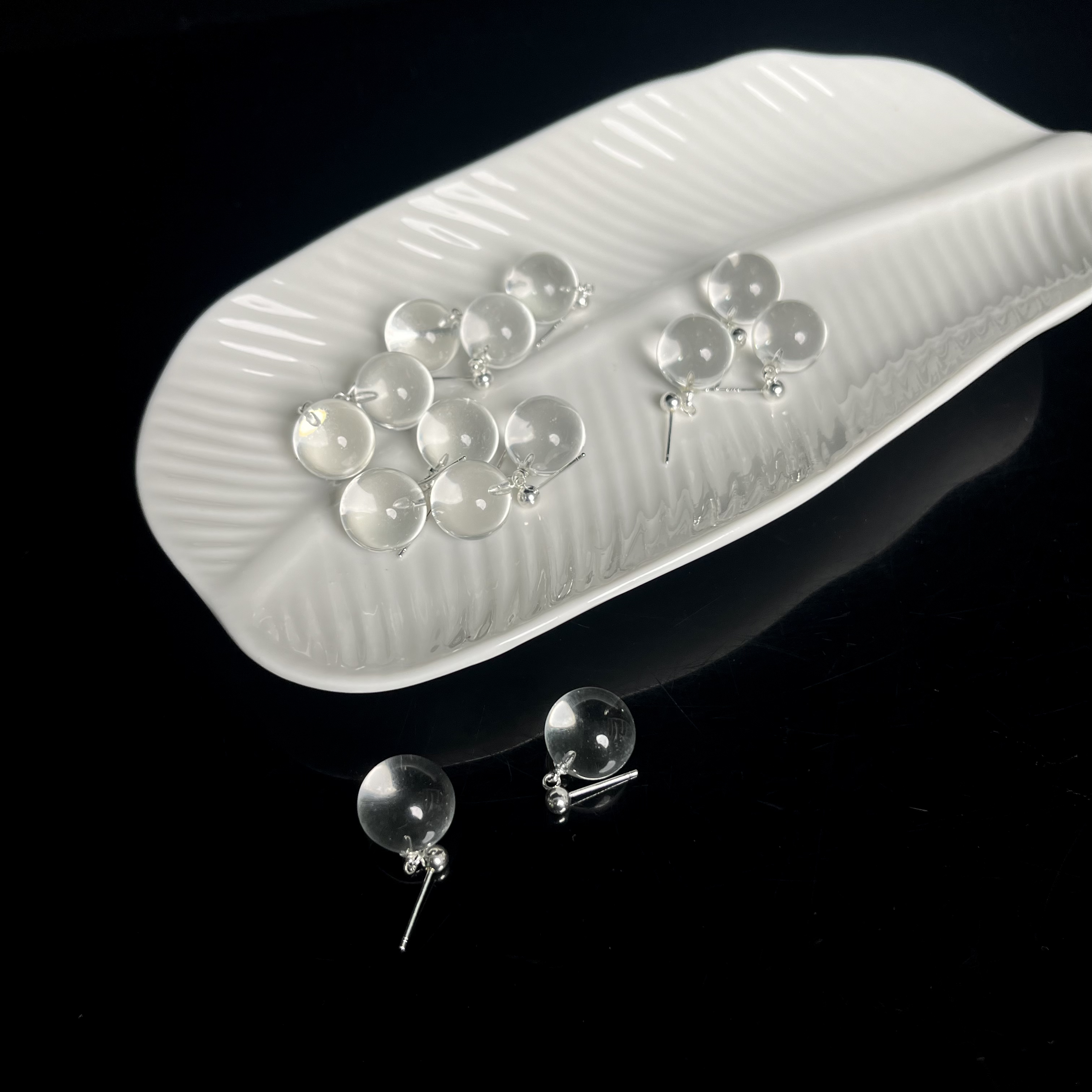 天然白水晶耳钉女款R47多样性发其一简约清新（一对）