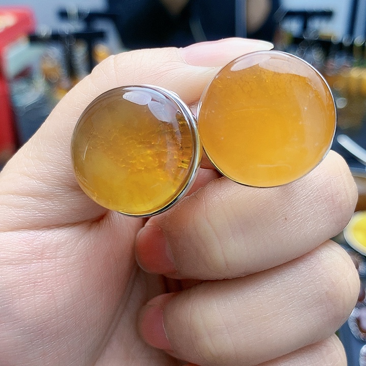 琥珀裸石银S925镶嵌耳坠