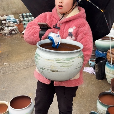 口32高24瑕疵底裂盆子 