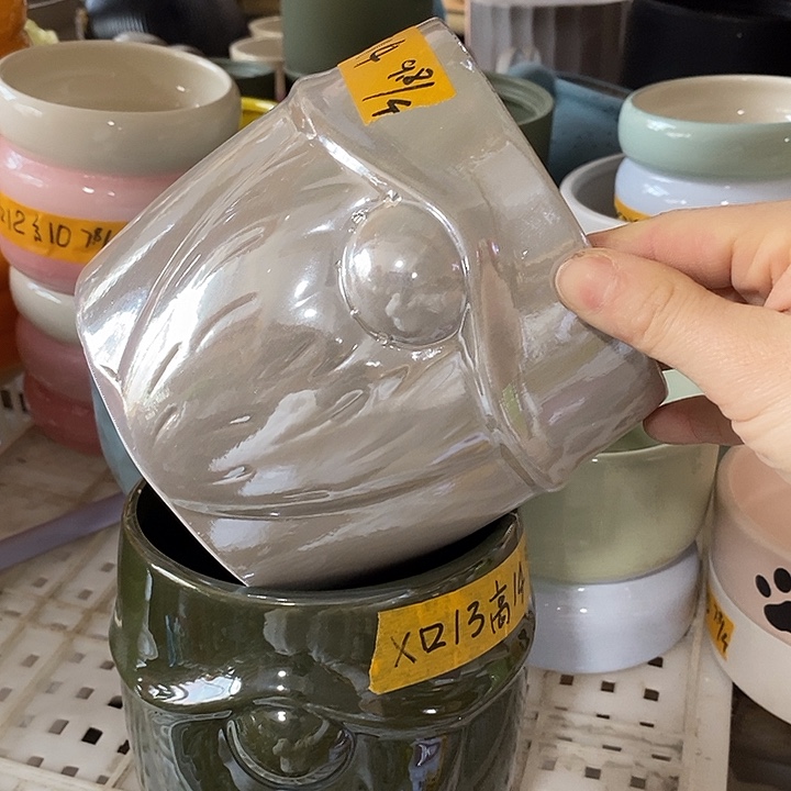 陶摆件陶盆有孔 瑕疵针孔漏釉介意勿拍外口 13外高14