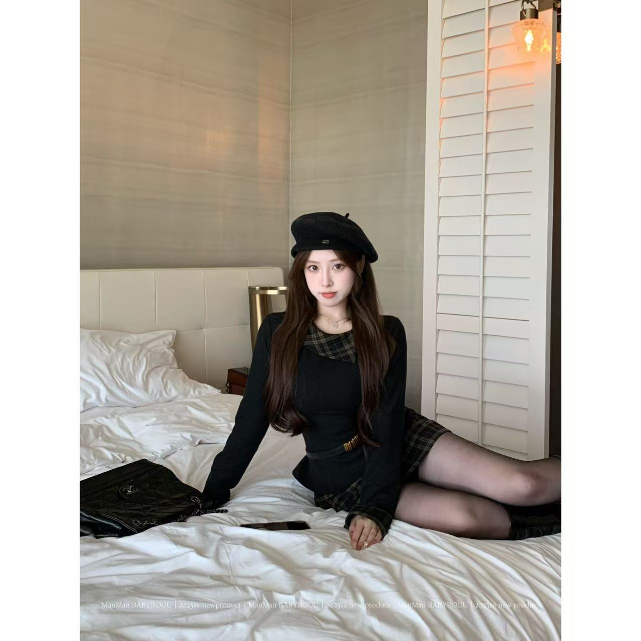 温与柔蔓蔓【朝暮来信】秋季新款法式气质显瘦格子拼接套装