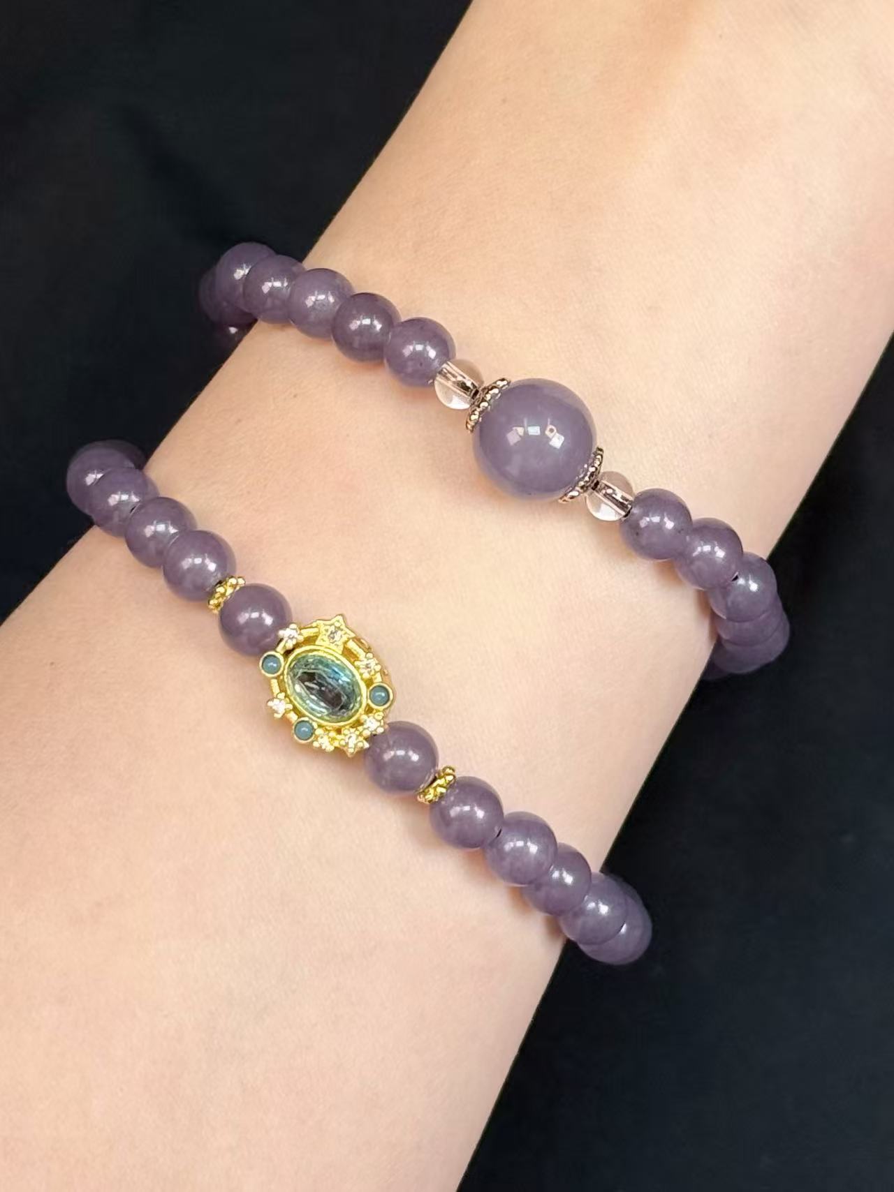 朱朱专属-烟紫玛瑙6mm+1.0顶珠双圈手链（无礼盒）MK1104