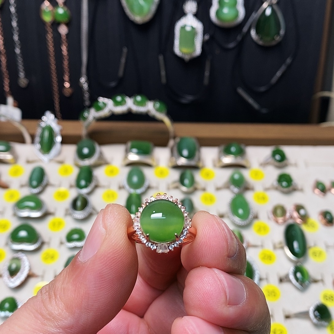 和田玉（碧玉）银S925镶嵌戒指