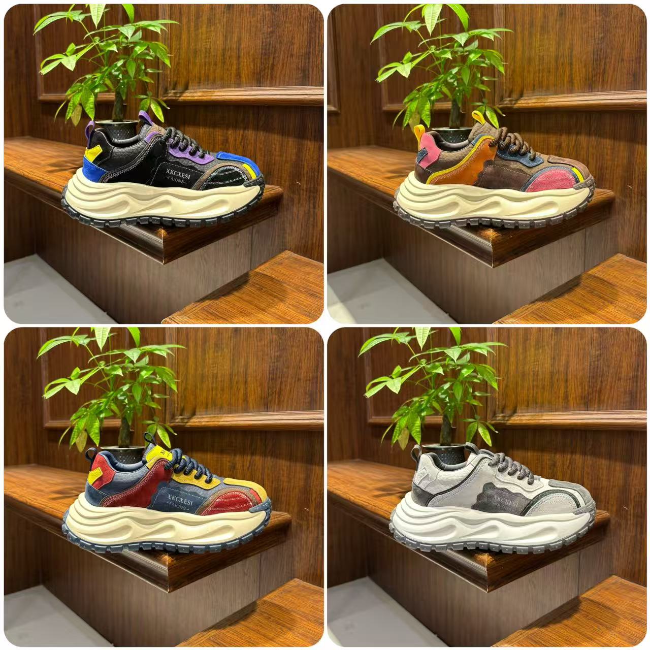 男款百搭运动休闲风拼色时尚休闲鞋拼接时尚厚底皮面老爹鞋8009