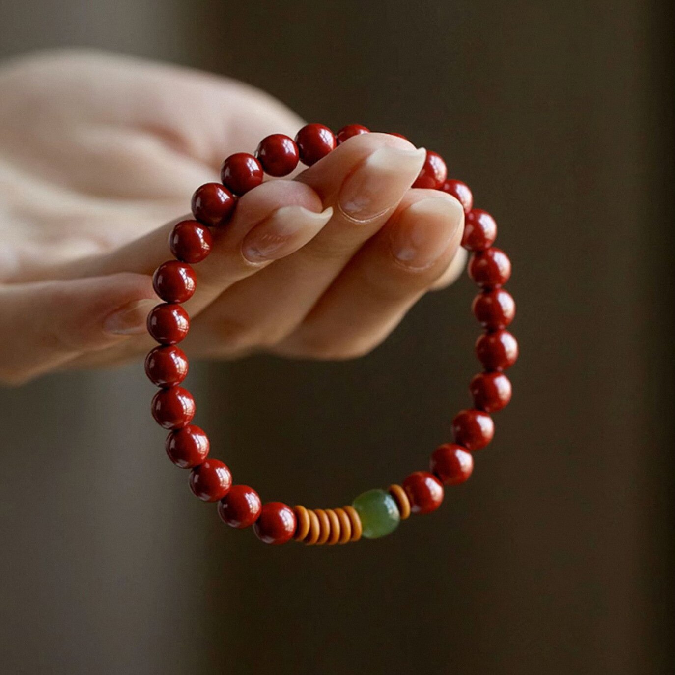 天然辰砂朱砂男女士款橄榄核民族风情侣手饰YW04