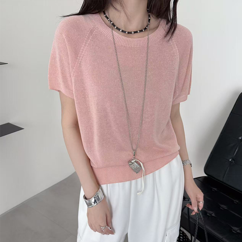 简约圆领T恤韩版休闲针织短袖