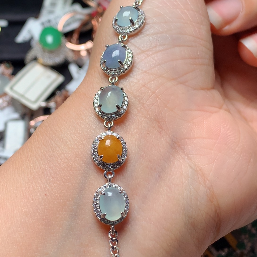 翡翠戒指银S925镶嵌天然翡翠手链