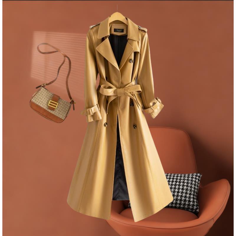 海宁纯皮皮风衣长款女皮衣春秋气质过膝  YMK-2298#