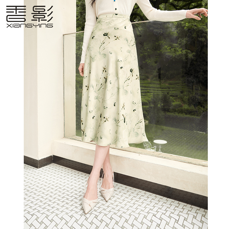 A843142半身裙 香影新中式国风水墨印花半身裙女秋装