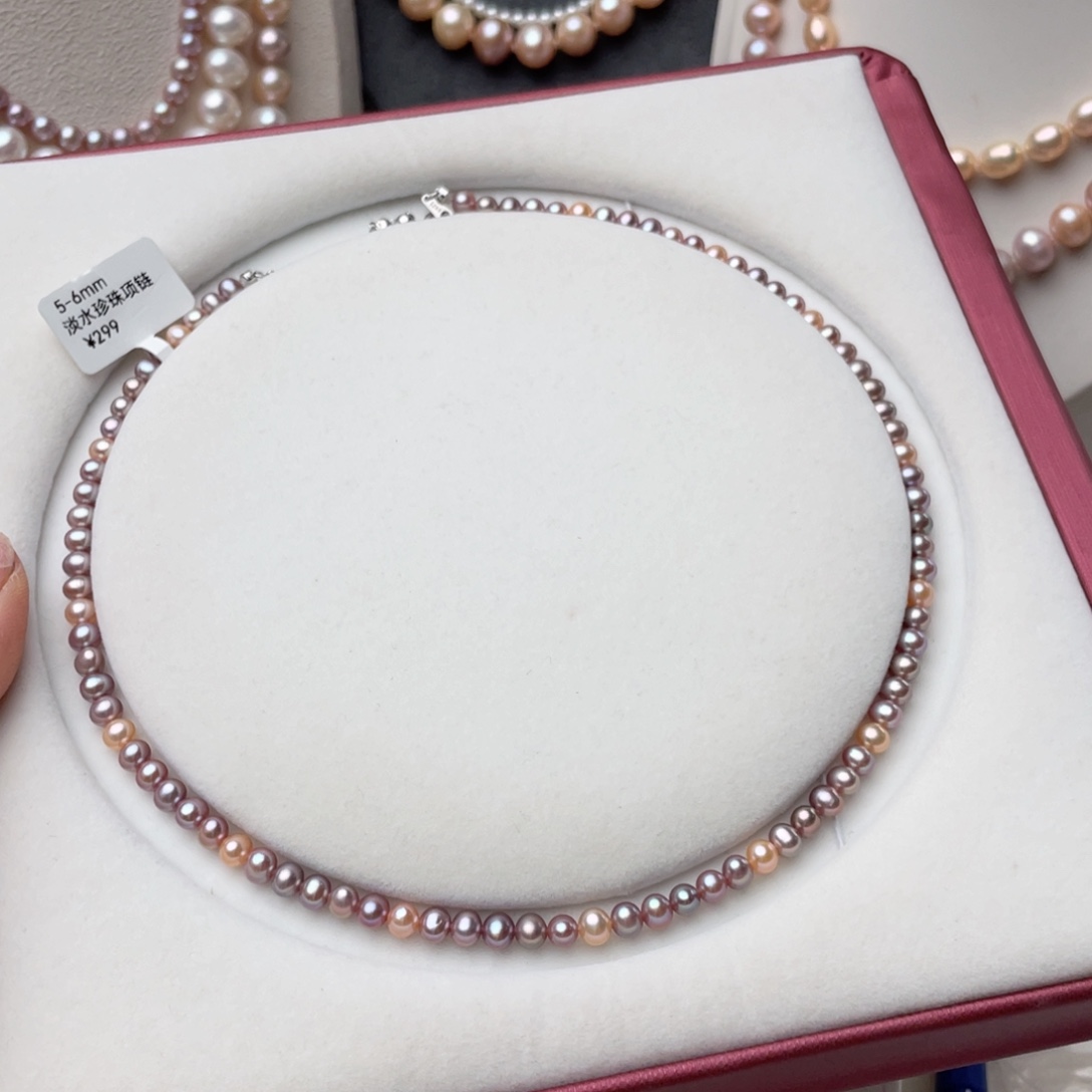 淡水珍珠银S925镶嵌颈饰5-6