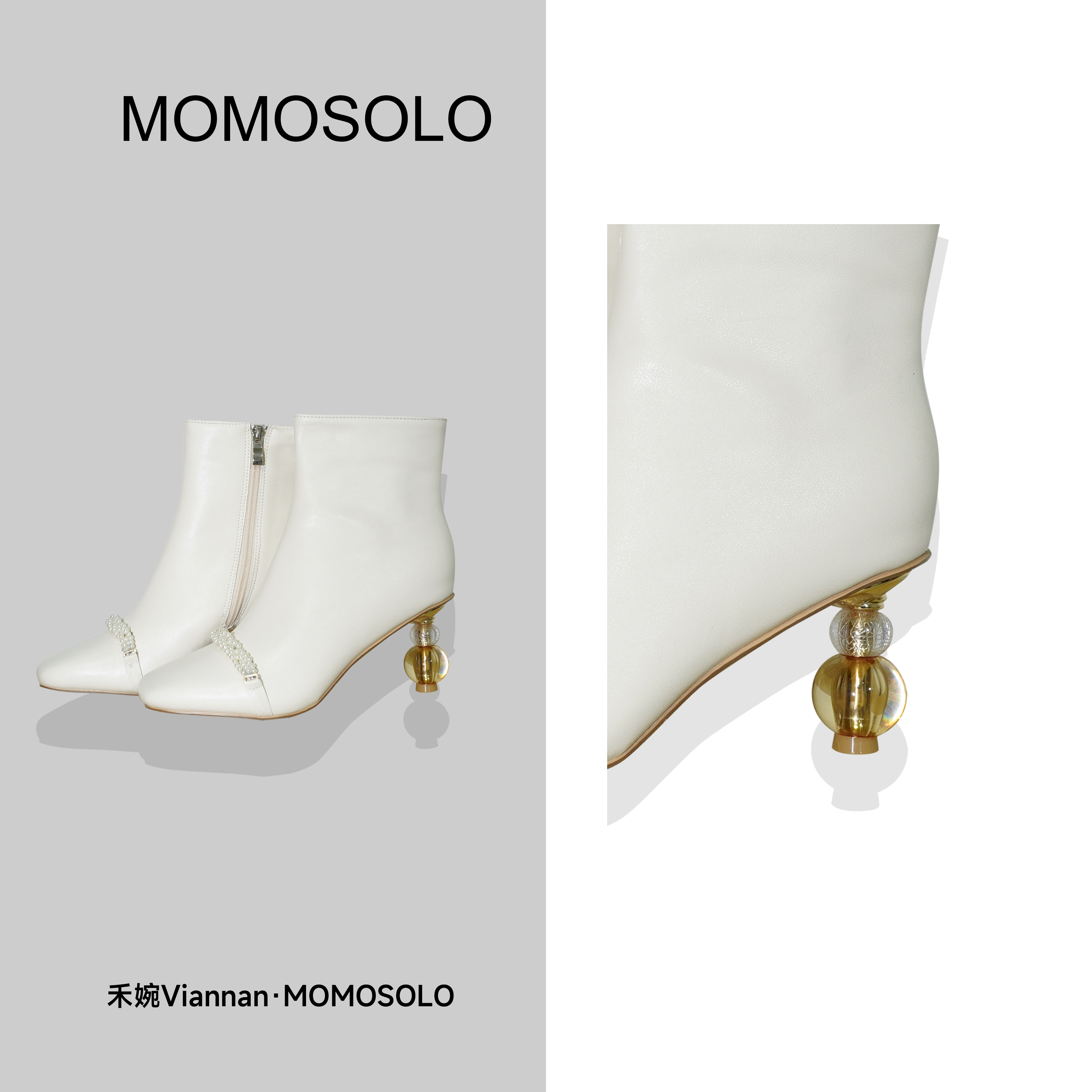 【瘦瘦靴】头层牛皮侧拉链高跟轻奢淑女休闲风秋冬季短靴259645