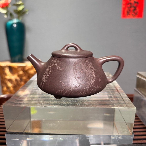 全手工精品平盖石瓢壶·原矿天青泥·容量 200cc