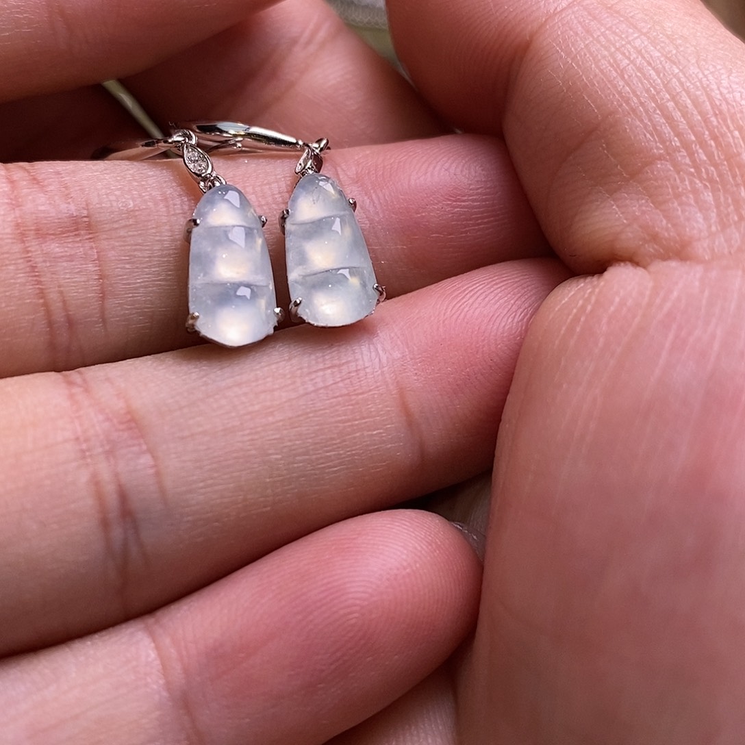 翡翠银S925镶嵌耳饰福豆耳坠