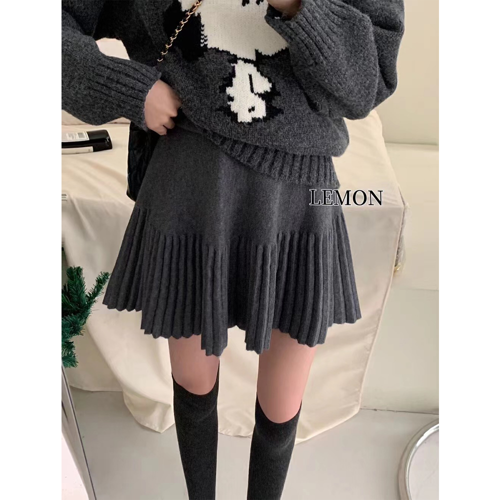 【2085】大码女装胖mm针织百褶半身裙冬季高腰a字短裙