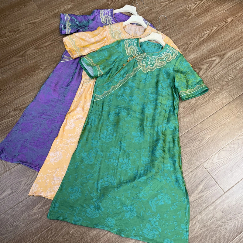 [瑾轩]Z075夏季印花显瘦时尚连衣裙气质休闲复古国风旗袍裙