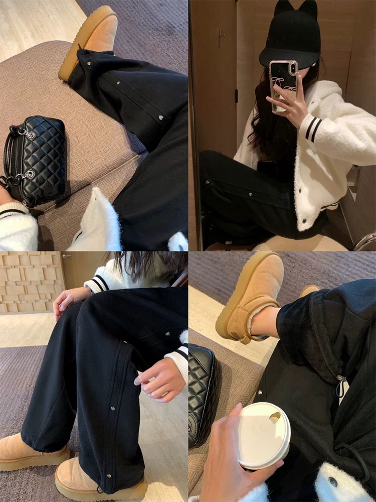 新款2025加绒裤子女弯刀裤香蕉裤田曦薇阔腿卫裤束脚长裤（007-N）