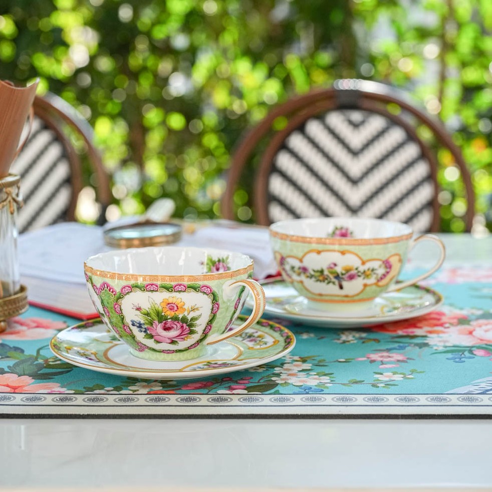 【奇居腾飞】中式高白瓷粉彩兰德咖啡茶具水具套装2杯2碟