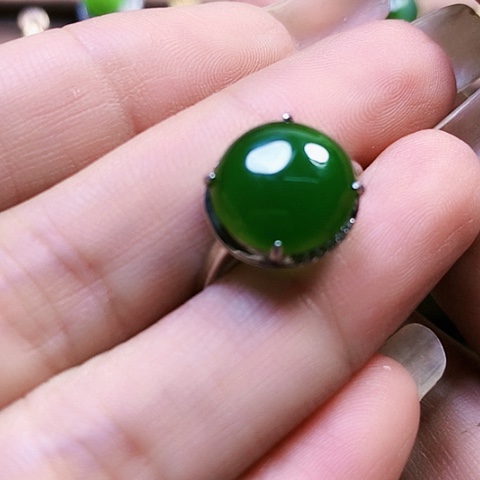 和田玉戒指银S925镶嵌