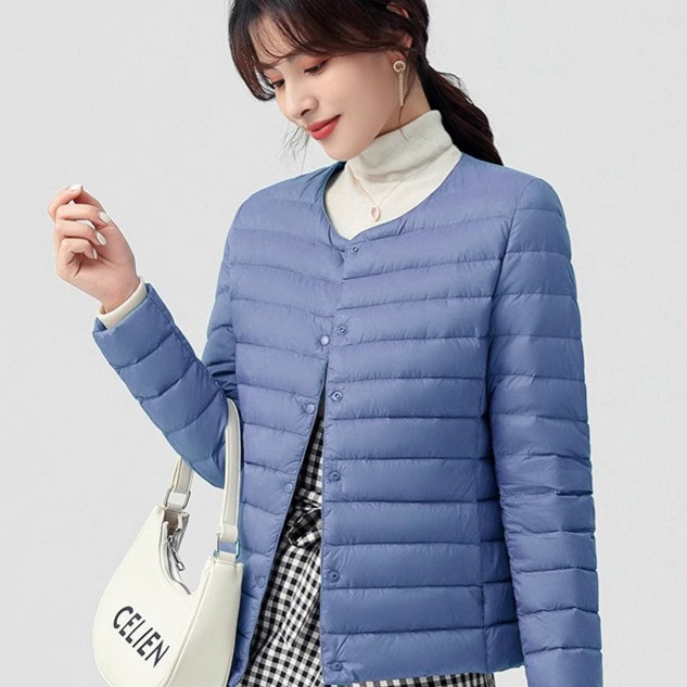 白鸭绒新款秋冬轻薄羽绒服女圆领内胆大码轻便保暖短款一衣两穿