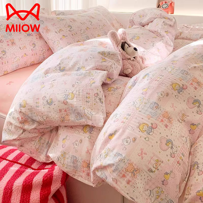 ins卡通全棉床上四件套2025新款纯棉女生被套床单宿舍三件套床品4