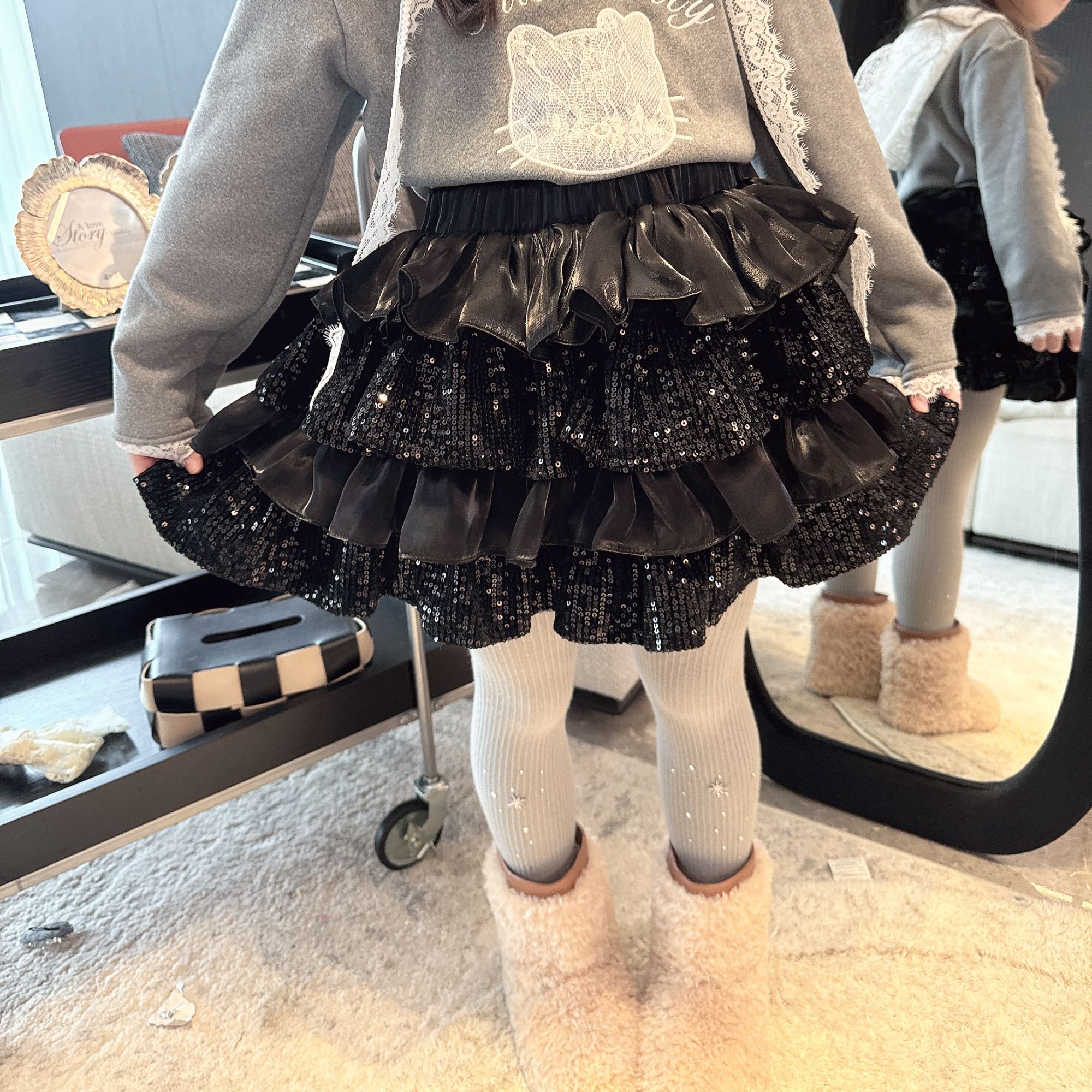 【Mt studio】K【新款】质感亮片花边蛋糕裙女童秋冬可爱休闲甜酷汉服