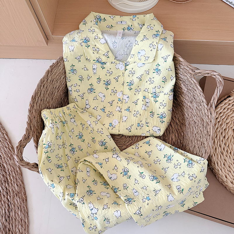 长袖云朵棉开衫睡衣女秋卡通甜美休闲可爱兔子日系家居服套