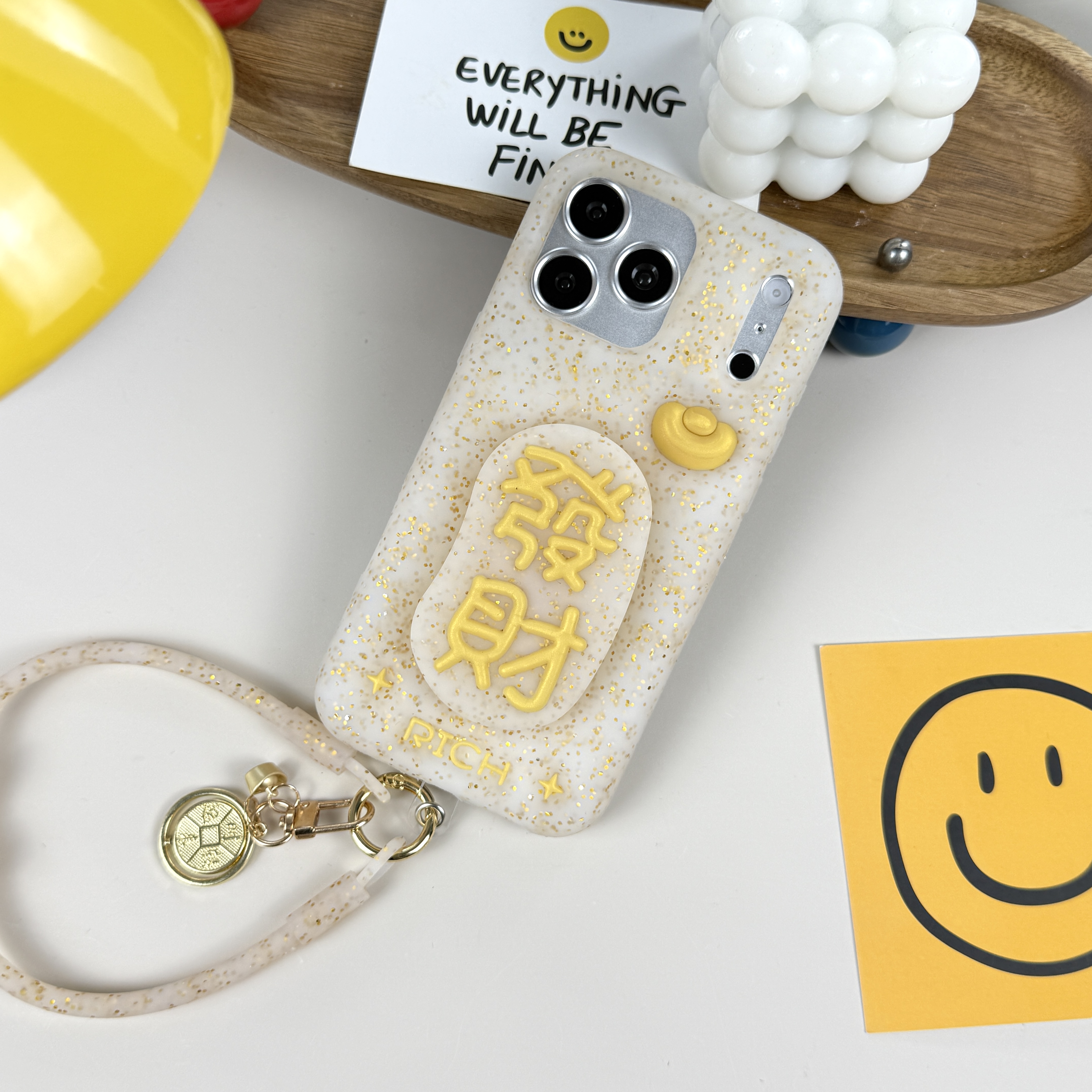 【萌】新中式硅胶亮片支架款创意防摔手机软壳适用于苹果17promax