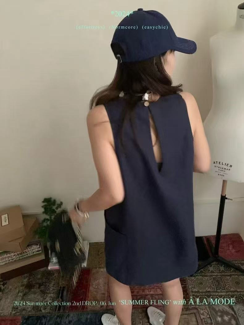 恩熙·夏季新款韩版无袖大口袋上衣89726