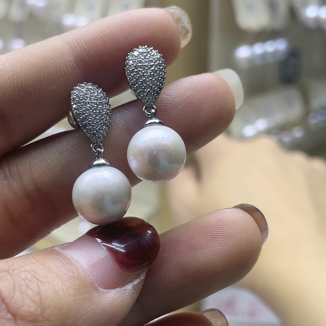 淡水珍珠耳饰银S925镶嵌