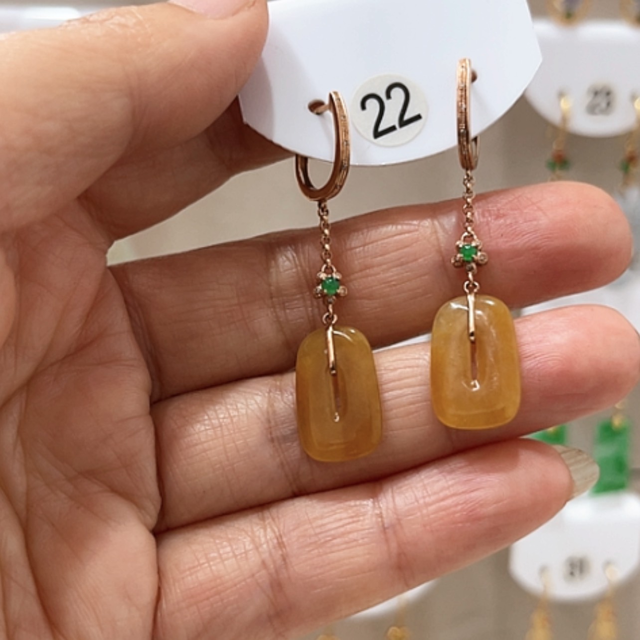 【闪购商品】翡翠耳饰18K金镶嵌翡翠耳坠