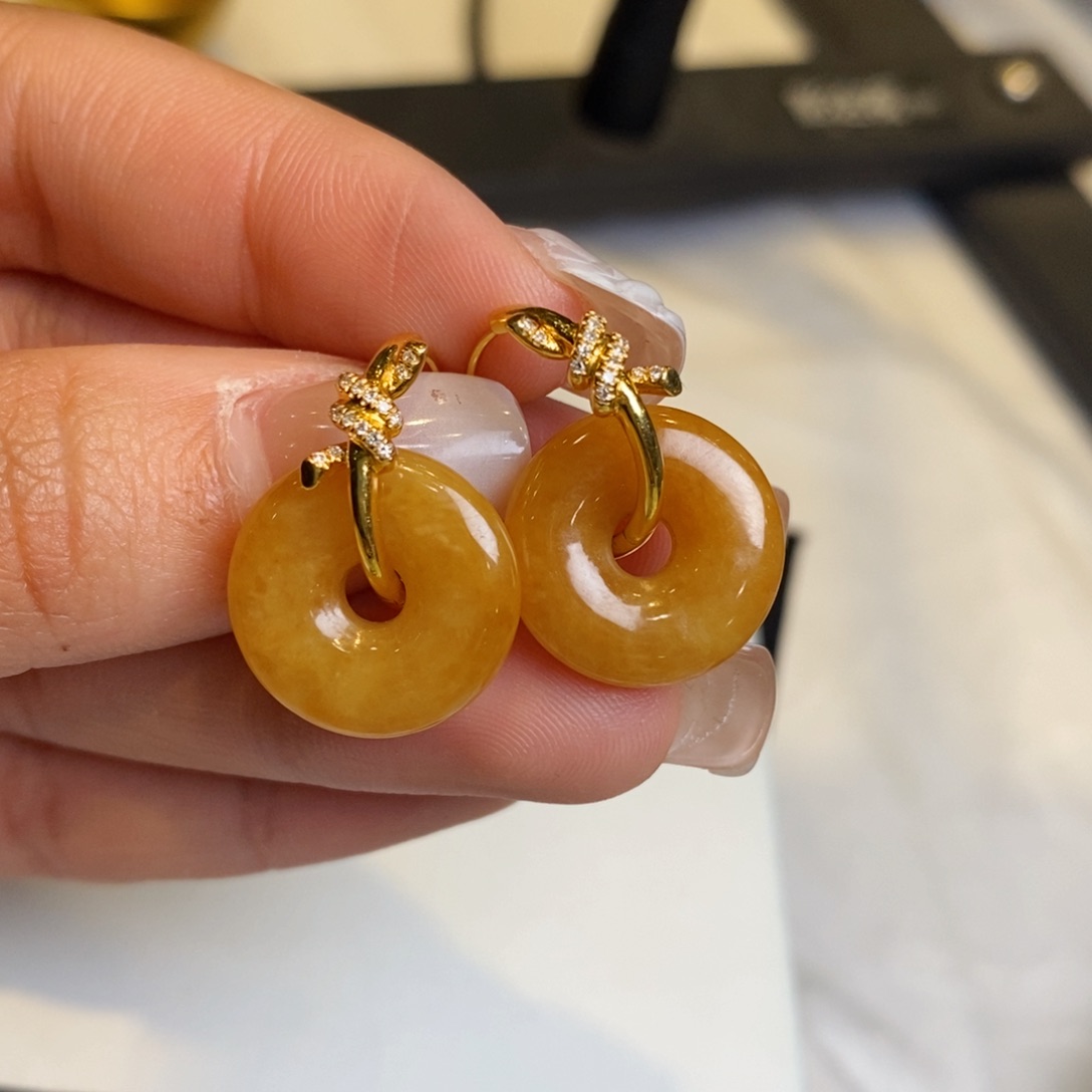 翡翠耳饰18K金镶嵌设计款耳包➕甜甜圈